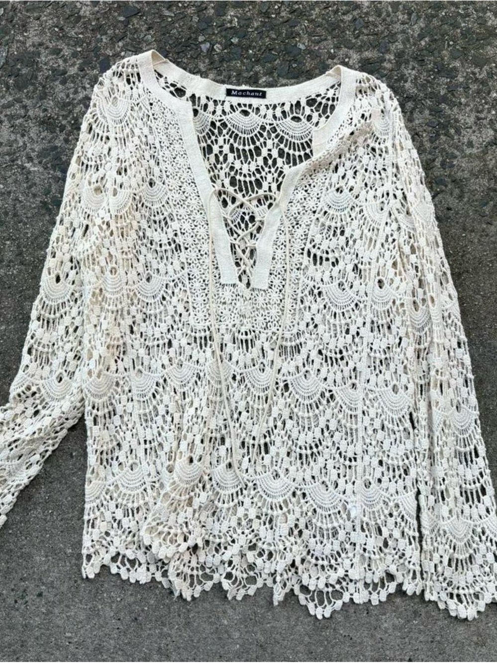 Source Unknown Crochet Lace Swim Coverup - Cream
